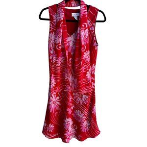 CDC Vintage‎ Y2K Womens Red Floral Sleeveless Bias Cut Ruffle Hem Dress Scarf 6